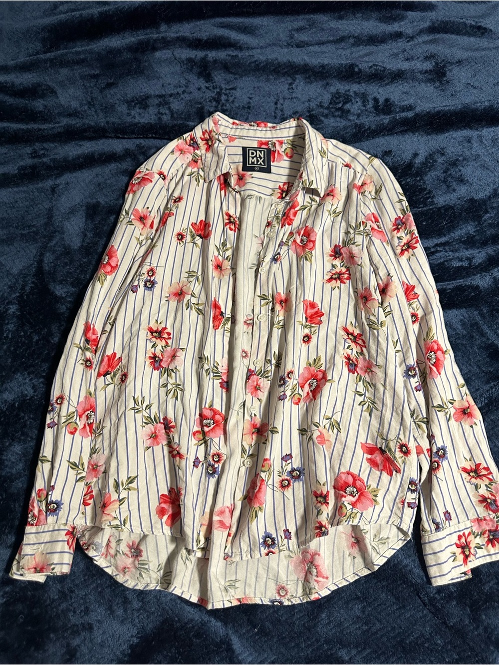 Men's White Floral Stripe Button-Up Shirt